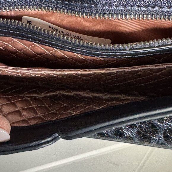 Kate Spade Market crossbody Top Handle Bag Collins Leopard Metallic Blue Sample - Picture 11 of 12